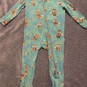 Posh Peanut Arlo Teal Fox Print Footie
